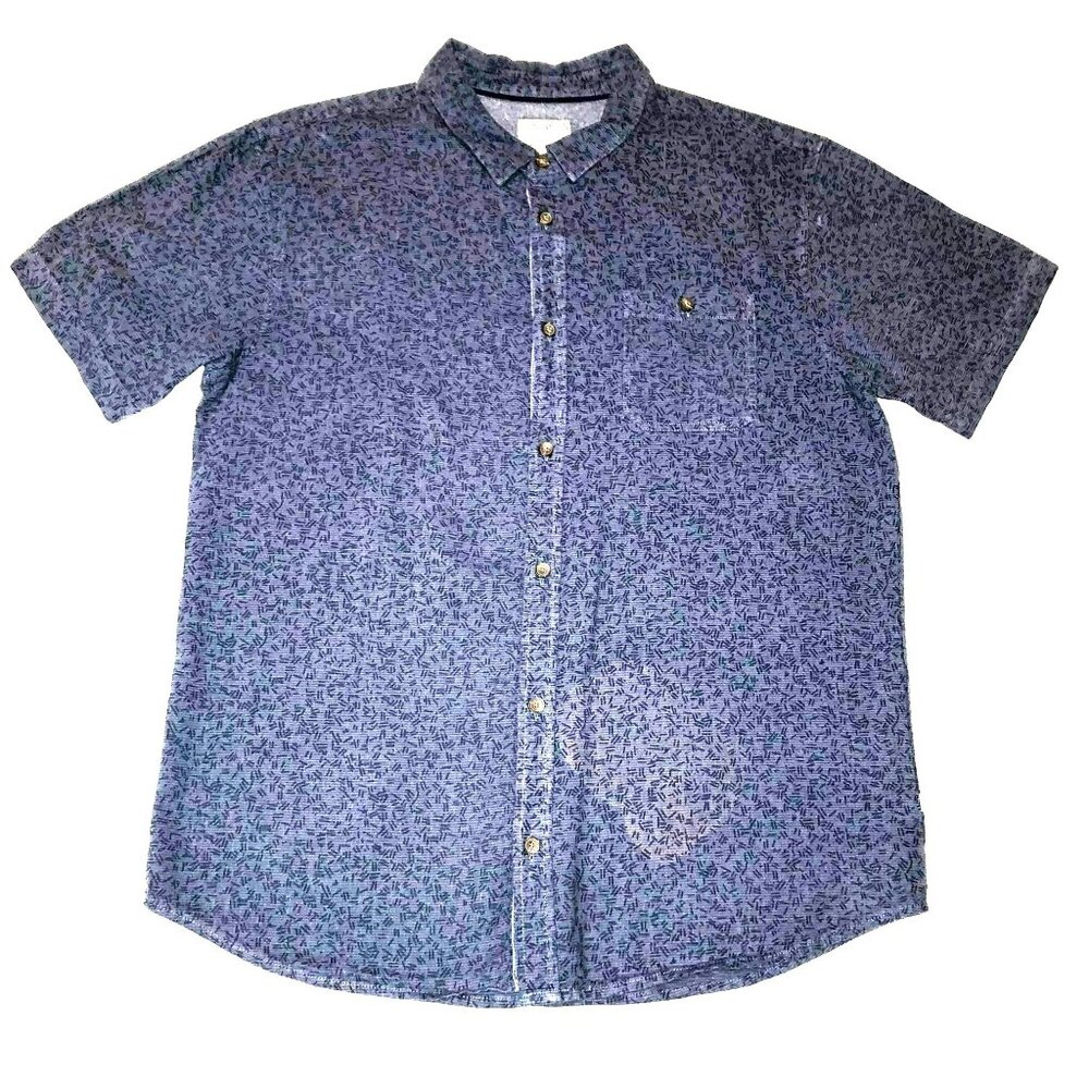 Y2K Hang Ten Button Up Shirt 2XL Short Sleeve Blue Surfer Skater Cotton Mens
